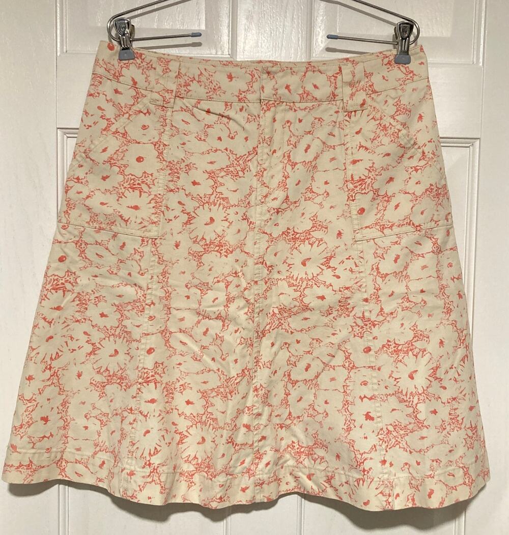 Vintage Eddie Bauer Pink & Cream Cotton A-line Skirt w pockets Sz 10 Great cond